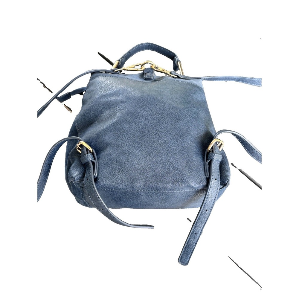 Moda Luxe Antoinette Blue Purse Backpack Suede Gold Tone Turn Lock FLAW - Picture 2 of 9